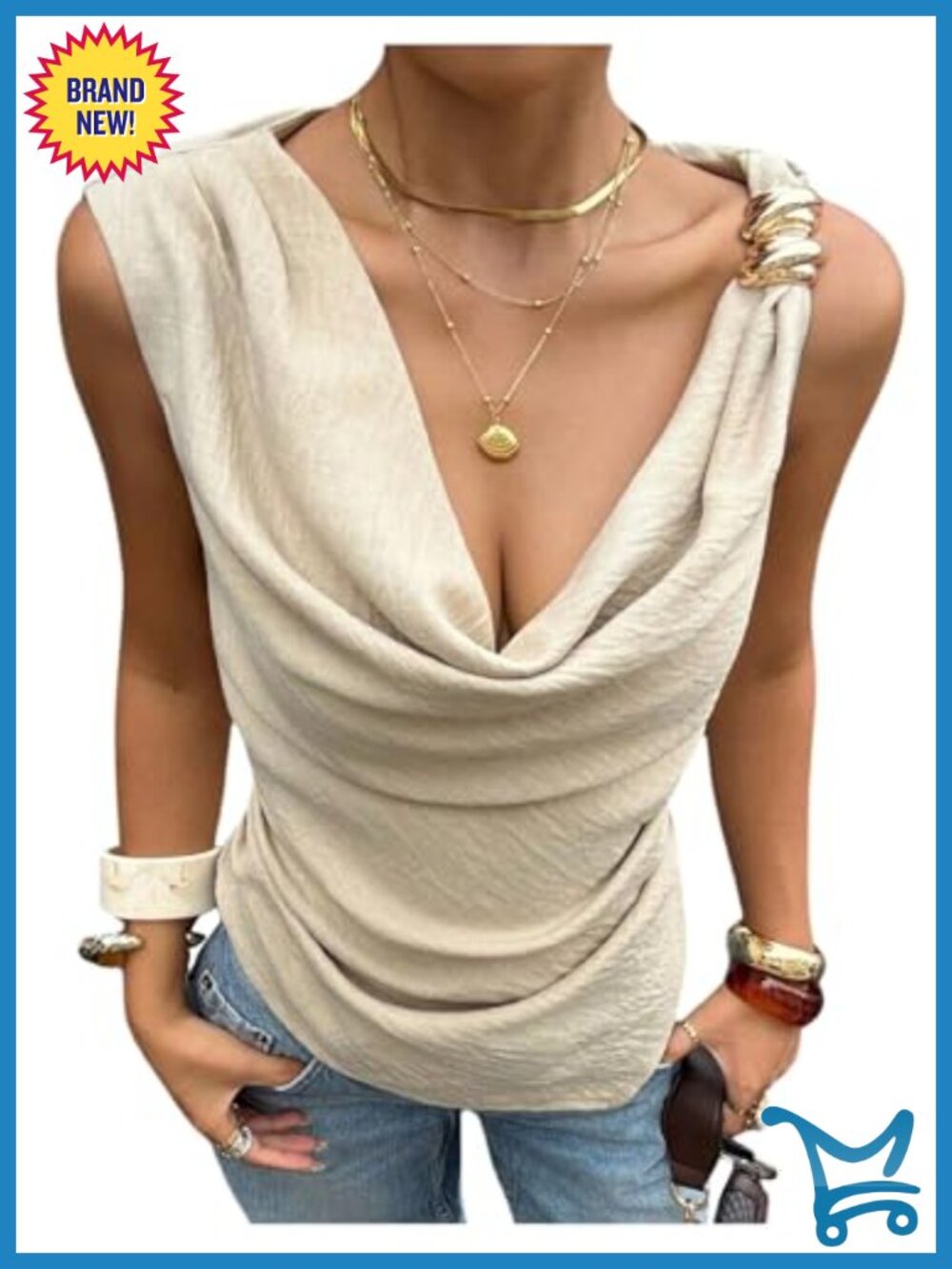 Women's Asymmetrical Draped Cowl Neck Sleeveless Tank Top Elegant Going Out